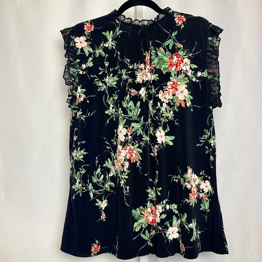 Joie Womenʻs Plus Size Sleeveless Black Floral V-neckline Blouse w/ Tie 1X - Picture 6 of 9
